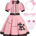 50s Outfit for Girls Kids 50s Poodle Skirt Costume Girls Halloween Party Dress Up (6-8 Years)