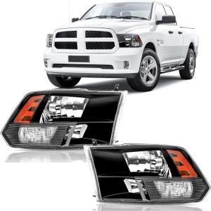 Headlights Assembly compatible with 2009-2018 Dodge Ram 1500,2010-2018 Ram 2500 3500 Halogen Head light Headlamp Replacement, Black Housing Amber Corner Headlights Assembly compatible with 2009-2018 Dodge Ram 1500,2010-2018 Ram 2500 3500 Halogen Head light Headlamp Replacement, Black Housing Amber Corner