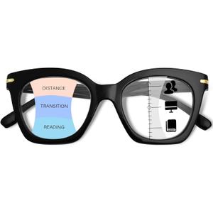 OPTOFENDY Progressive Multifocal Reading Glasses for Women, Oversized Blue Light Blocking Computer Readers Spring Hinge (Black)