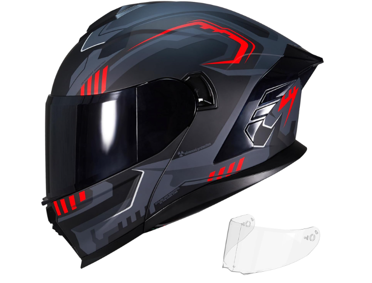 Motorcycle Helmets,Dual Visor Flip up Modular Full Face Helmet(XL) | JR-815 DOT Approved Motorbike Helmet for Adult Women Men with 2 Visors,Storage Bag,Washable Liner,ABS Shell,Glasses Friendly
