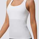 MathCat Workout Tank Tops for Women Athletic Basic Tanks Seamless Running Muscle Racerback Ribbed Yoga Tops with Built in Bra White (White, L)