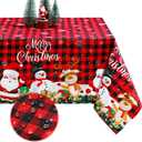 Tiamon Christmas Tablecloth Table Cover for Rectangle Table, 60 x 104 Inch Washable Red Buffalo Plaid Snowman Santa Claus Cover Decorations for Xmas Winter Holiday Party Supplies