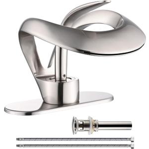 Elegant Bathroom Sink Faucet Single Hole,AUU Waterfall Brushed Nickel Vanity Sink Faucet Solid Brass,Single Handle Basin Tap with Pop Up Drian Deck Plate Supply Line (Brushed Nickel, Short)