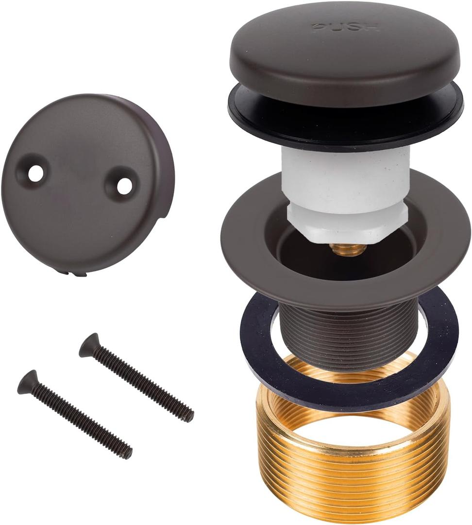 Bronze Bathtub Tub Drain Conversion Kit with Two-Hole Overflow Faceplate, Minupwell Tip-Toe Replacement Bath Tub Drain Trim Kit with Universal Fine/Coarse Thread AssemblyOil Rubbed Bronze