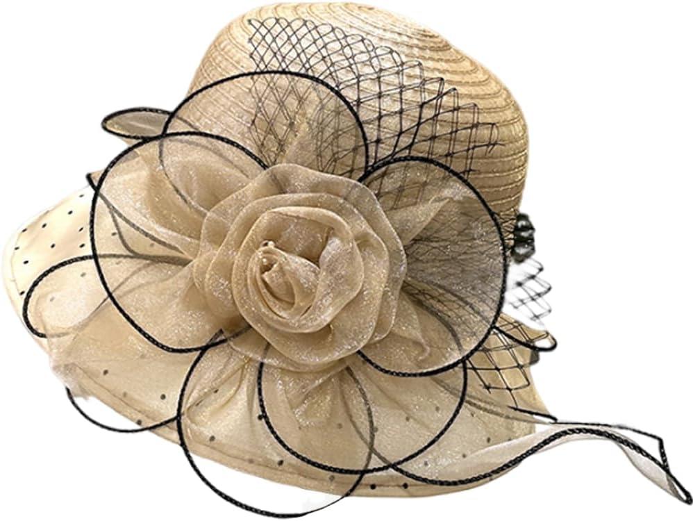 KORADI Women Organza Kentucky Derby Hat Fascinators Bucket Bowler Hat for Tea Party Bridal Wedding Church Dress Hat Sun Cap