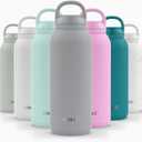 Ello Cooper Twist 40oz Stainless Steel Water Bottle with Chug Lid | Leak Proof | Double Walled and Vacuum Insulated | Built in Carry Loop | Dishwasher Safe | Gray