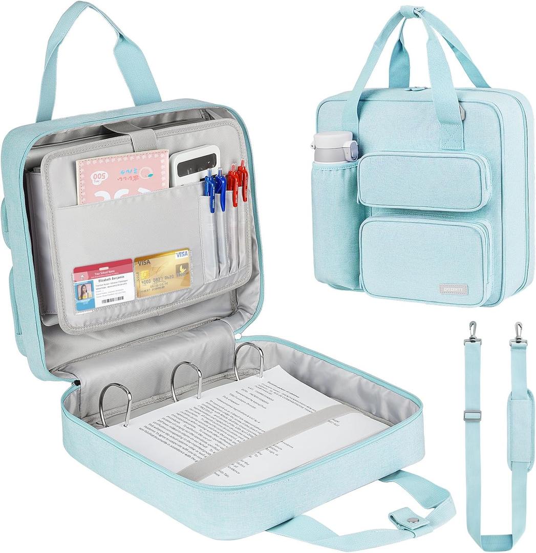 Zipper Binder 3 Ring, 700 Sheets Capacity, Binder 3 Inch with Shoulder Strap Fits 13 Inch Laptop for School and Office,Blue