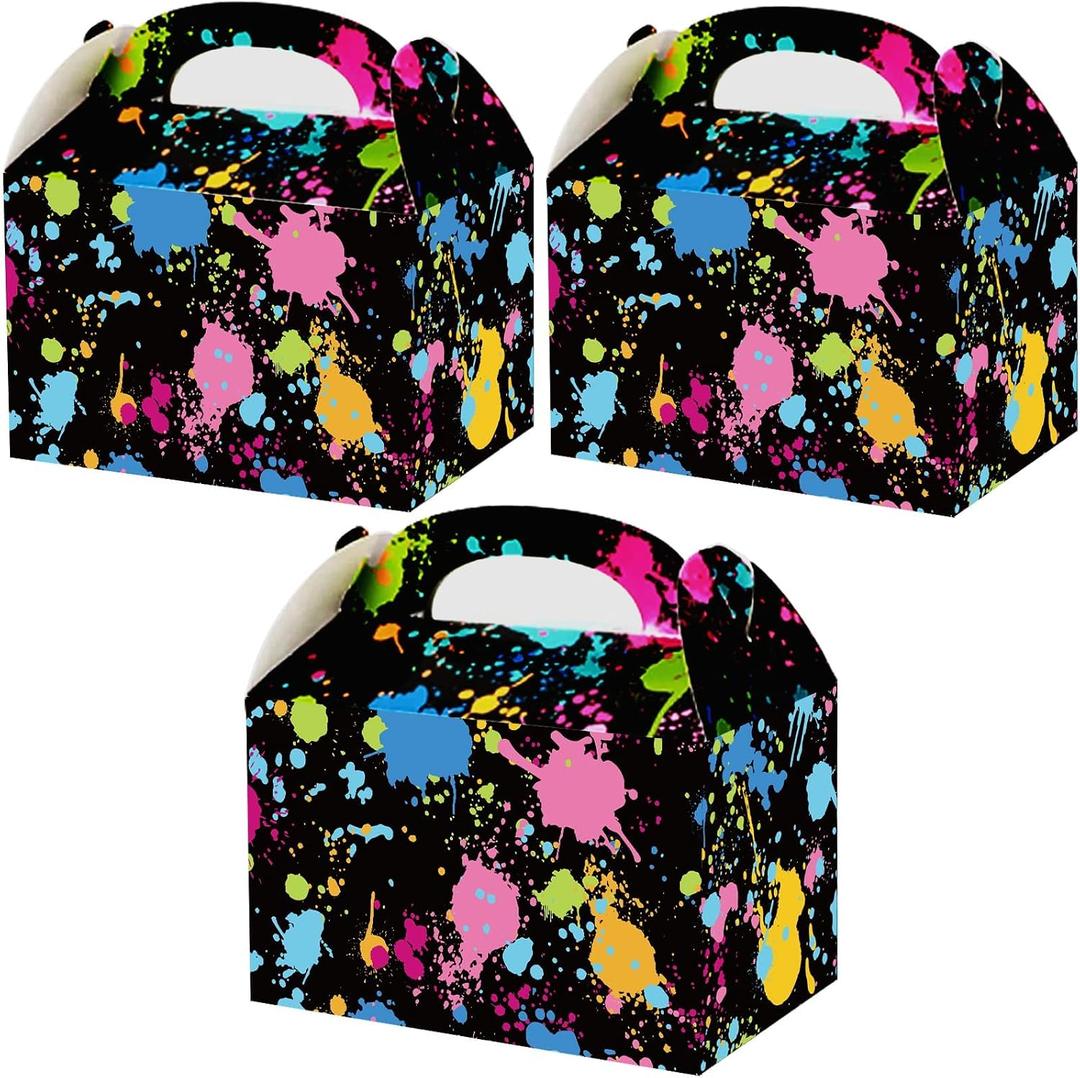 chiazllta Glow Party Gift Treat Boxes, 12 Pieces Neon Paper Boxes for Birthday Party Decoration Supplies Kraft Paper, Wide Applications