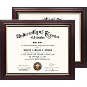 GraduationMall 8.5x11 Certificate Diploma Frame,Solid Wood & UV Protection Acrylic,Cherry Finish with Gold Trim,2 Pack