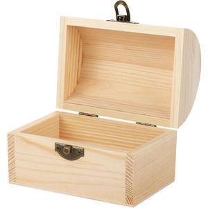 Aodaer Unfinished Wood Treasure Chest Decorative Pine Wood Box with Hinged Lid and Locking Clasp Plain Decorate Wooden Boxes for Art Hobbies DIY Jewelry Gift Storage, Brown 