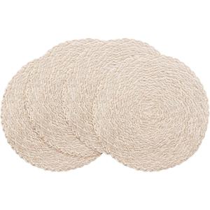 Floroom 15 Inch Round Braided Placemats Set of 4, Washable Heat Resistant Cotton Polyester Circle Boho Place Mats for Kitchen Dining Table - Canvas Beige