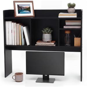 Vercraft Dorm Desk Hutch Wood Desktop Bookshelf 32.4x27.6x8'',Black, 32.4 x 27.6 x 7.9 inches