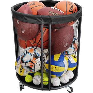 Ball Storage Bin for Garage, Balls Holder for Soccer, Basketball, Ball Cart, Rolling Basketball Rack for Outdoor, Indoor (52.3 U.S. Gals)