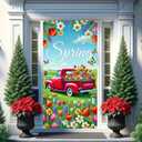 Hello Spring Door Cover 71x35 Inch Red Truck Door Banner Spring Door Cover Porch Sign Spring Floral Butterfly Door Covers for Front Door Covers Party Decorative Supplies Yard Banner