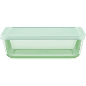 Pyrex Colors Tinted (6 Cup) Large Rectangular Food Storage Container, Snug Fit Non-Toxic Plastic BPA-Free Lids, Freezer Dishwasher Microwave Safe (Green)