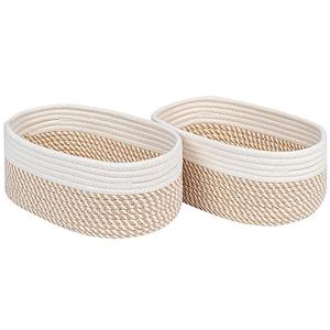 CubesLand Small Storage Baskets for Shelves, Closet Organization Bins Empty Gift Basket 2 Packs Baby Nursery Woven Organizing, Rectangular Clothes Shelves Off White/ Mixed Camel