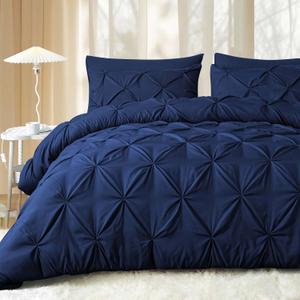 JOLLYVOGUE California King Comforter Set 7 Pieces - Bed in a Bag Cal King for All Season, Pintuck Bedding Comforter Sets with Comforter, Flat Sheet, Fitted Sheet and Pillowcases & Shams, Navy