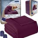 Thermee Micro Flannel Heated Blanket, King Size, 10 Settings, Rapid Heating, Luxuriously Soft, Burgundy
