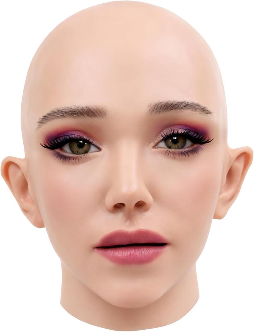 Realistic Mask Silicone Female Mask Full Head Face Mask for Crossdresser Cosplay Halloween (White)