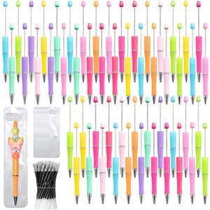 150 Pieces DIY Beadable Pen Kit  50 Plastic Ballpoint Pens with Refills & Bags  School Supplies, Office Accessories & Decorative Items for Students & Teachers Sweet (Candy color)