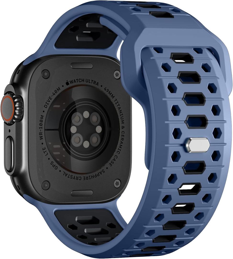 Maledan Compatible with Apple Watch Ultra 3 Bands for Men, Sport Silicone Strap Compatible with iWatch Bands Men 44mm, Honeycomb Band for Apple Watch (Blue Gray/ Black),  44mm/45mm/46mm/49mm/42mm(Series 3 2 1)