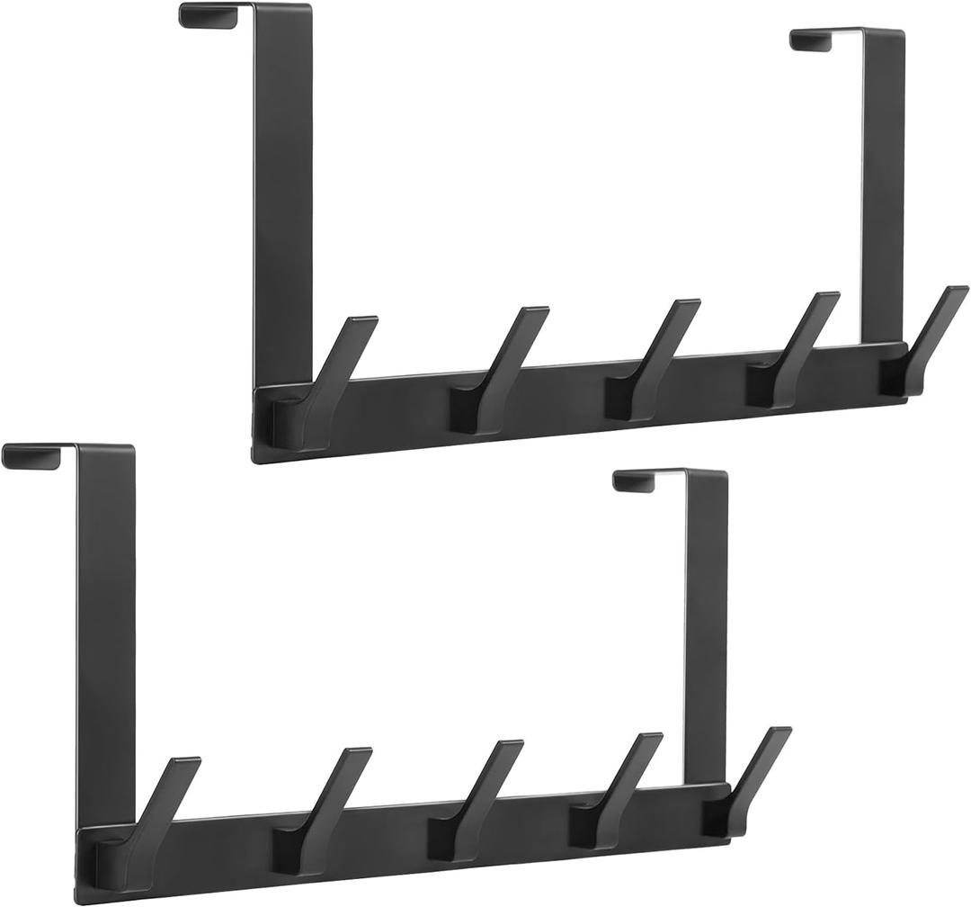 Over The Door Hooks, Towel Rack for Bathroom, Hanger for Hanging Clothes Hat (Black, 2 Pack)