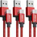 USB-C Charger Cable 10FT 3-Pack, Compatible with Kindle Fire HD10, Fire 7/8/Max11, Tablets - Red