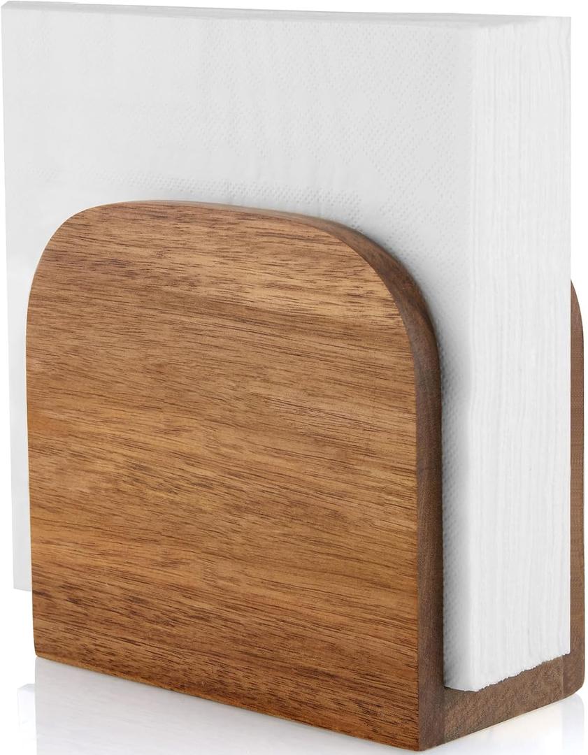 ALELION Acacia Wood Napkin Holder for Table, Wooden Upright Napkin Holders for Kitchen, Standing Napkin Dispenser for Kitchen Dining Room Party Cocktail Outdoor Use (Unlettered)