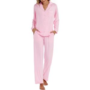 LUBOT Womens Bamboo Viscose Pajamas Super Buttery Soft 2 Piece PJ Set Button Capri Pants Long Short Sleeve Sleepwear Set (X-Large)