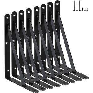 8 Pack L8 x H 6" Black Heavy Duty Shelf Brackets with Screws Metal Shelf Brackets Shelf Support Angle Brackets for Shelves L Brackets Heavy Duty Floating Shelf