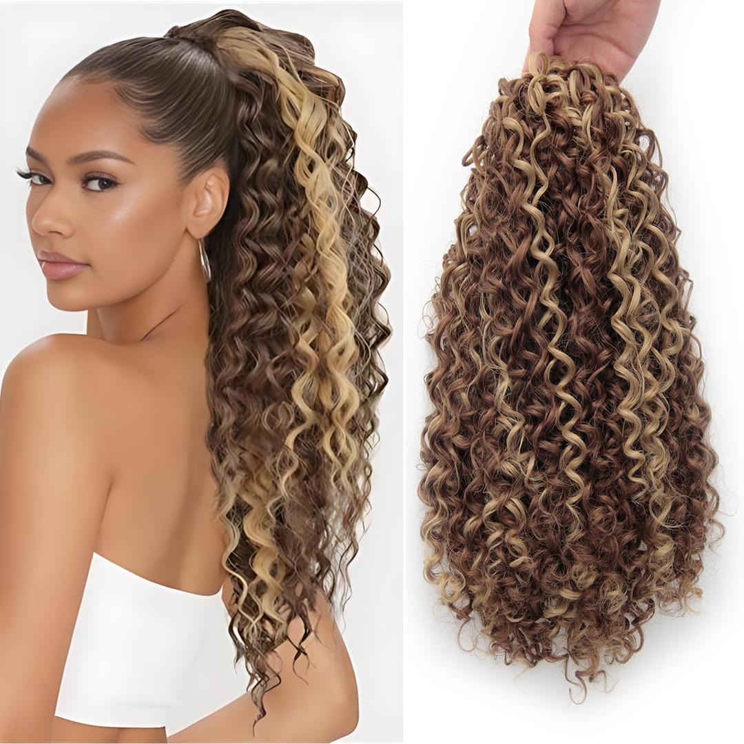 XSASLYET 14 Inch Curly Drawstring Ponytail Extension Synthetic Hair for Black Women, Clip In Ponytail Hair Piece Natural Looking Soft Full Curly Puff Ponytail for Daily Wear Party Wedding(6)