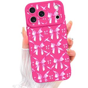 ZIYE Designed for iPhone 17 Pro Max Case Hot Pink Bows Pattern Phone Case with Camera Protection,Soft TPU Silicone Rubber Protective Cover Cute Design Cases Compatible with iPhone 17 Pro Max 6.9 Inch