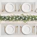 Artificial Eucalyptus Garland with Morning Glory Flowers, 2 Pack Faux Eucalyptus Leaves Greenery Garland Hanging Vines for Wedding Party Backdrop Mantle Table Arch Wall Decor, 6 FT Indoor Outdoor