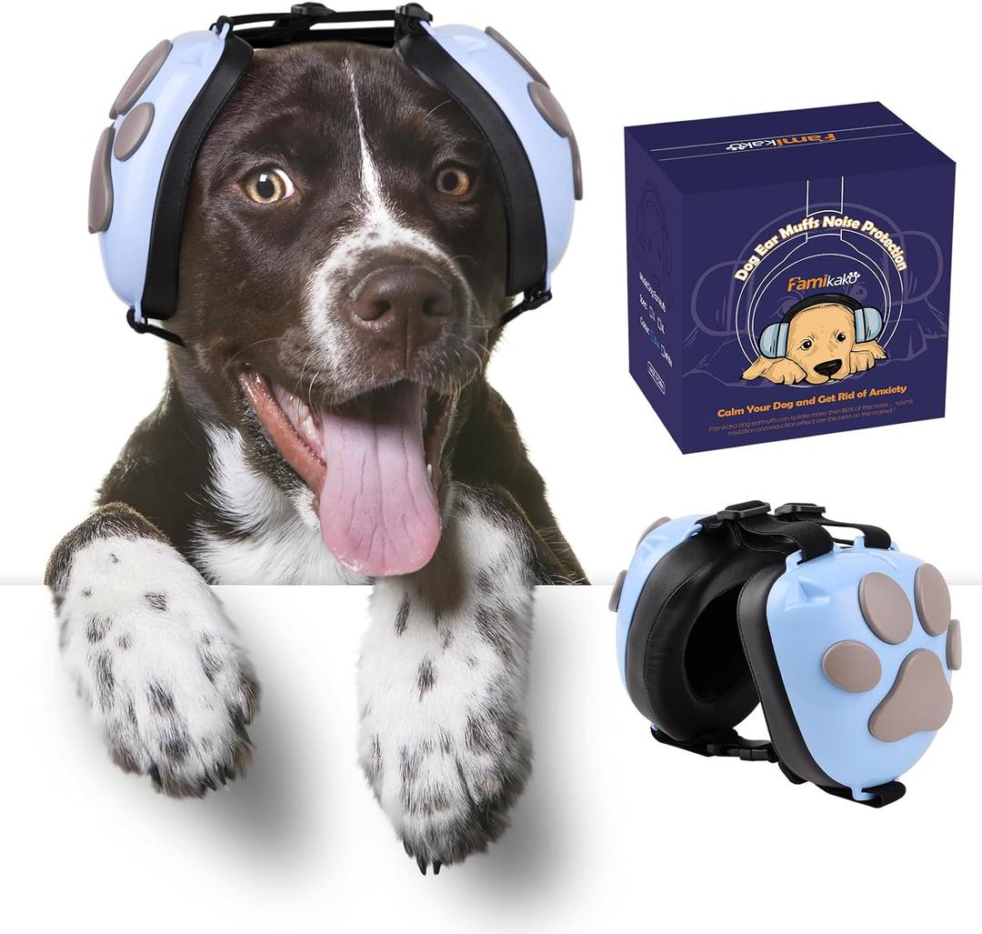 Upgraded Dog Ear Muffs for Noise Protection - 22dB NRR Noise Cancelling Headphones with Dog Paw Design, Calming Earmuffs for Thunder, Fireworks & Hunting (M, Light Blue-Gray)