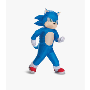 Disguise Sonic Inflatable Kids Costume, Official Sonic Move 3 Inflating Costume with Fan, One Size Child Torn leg