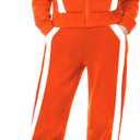 Zaclotre Girl's 2 Piece Outfits Zip Up Sweatsuit Contrast Striped Sweatshirt Sweatpant Sets Jogging Track Suit (9-10 Years, Orange)