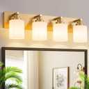 Vanity Lights for Bathroom, 4-Light Brushed Gold Bathroom Vanity Light Over Mirror with Milky White Glass Shades, Modern Bathroom Light Fixtures for Living Room Hallway Cabinet (Bulbs Not Included)