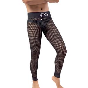 Men's Mesh See Through Pajama Breathable Long Pants Sleep Lounge Nightwear Homewear Bottoms (Black, M)