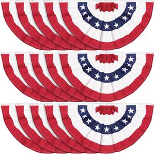 Tegeme 250th Anniversary Pleated Fan Flag Patriotic Bunting Outdoor American 4th of July Decoration Flags Half Fan Bunting Flag with Canvas Header Metal Grommets for Yard Decor(15 Pcs,3 x 6 ft)