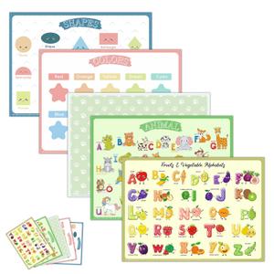 Disposable Placemats for Baby & Toddlers  Sticky Table Mats for Restaurants, Dining Table, Preschool & Parties  5 Fun Designs Animal, Fruit, Alphabet, Star & Shape  40-Pack, 12x16 Inches (Mixed Styles)