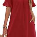 OFEEFAN Summer Dresses for Women Ruffle Short Sleeve V Neck Casual Shift Dress with Pockets (Large)