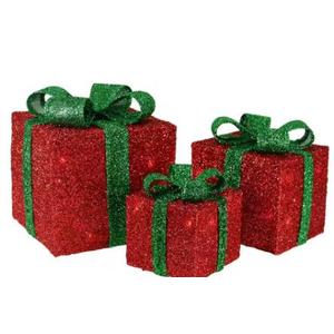 Northlight 32282565 Lighted Sparkling Red Sisal Gift Boxes Christmas Yard Art Decorations - Set of 3