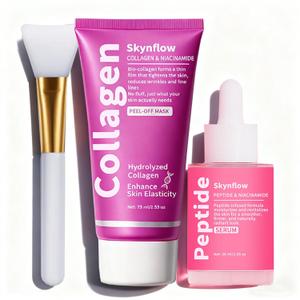 Collagen Face Mask and Peptides & PDRN Serum, Overnight Wrapping Peel Off Mask with Hydrolyzed Collagen & Niacinamide for Elasticity & Hydration Care, Reduces Sagging & Dullness (Set)