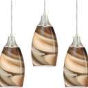 Karyfine Mini Pendant Lights Kitchen Island Light Brown Glass Lamp Shade Hand Blown Glass Pendant Light with Brush Nickel Finish Adjustable Cord for Kitchen Over Sink, Dining Room (Light Brown-3P)