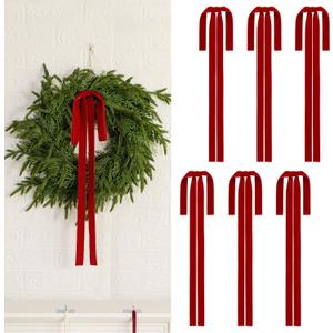 6 Pcs Vintage Velvet Christmas Bows - 23.6 x 15.7 Inch Rustic Large Wreath Bow for Xmas Tree Topper Garland Swags Staircase Fireplace Mantel Wedding Home Decor (6, Red)