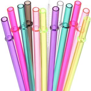 DAKOUFISH 7 Inch Reusable Plastic Drinking Straws for 10 oz & 12 oz Short Mini Mason Jar Tumblers,Set of 12 Pcs Straws with Cleaning Brush (7inch, 7color)