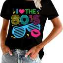 80s Shirts for Women Retro Off The Shoulder Top Disco 80s 90s Theme Party Outfit (Medium, B-black)