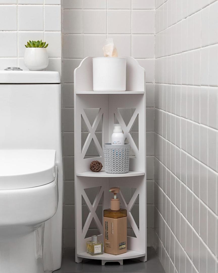 Corner Shelf Stand, Storage Organizer Great for Bathroom, Corner Shelf Perfect for Small Space,Waterproof Stand Also Use for Toilet Paper Stand,White (31.5"H (3 tier))
