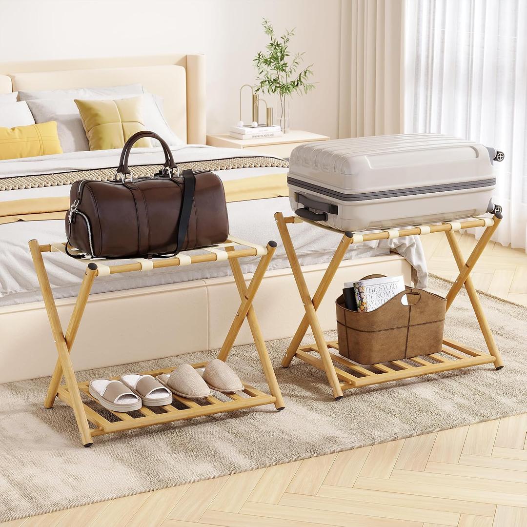 Fully Assembled Foldable Bamboo Luggage Rack for Guest Room