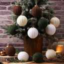 12 Pcs Neutral Crochet Christmas Ball Ornaments 3.15 Inch Rustic Knitted Xmas Tree Ornaments White Cream Brown Green Large Xmas Baubles Boho Modern Christmas Decor for Tree Farmhouse Decor